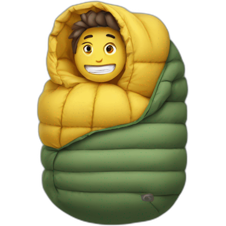 Person in Sleeping bag looks like caterpillar emoji