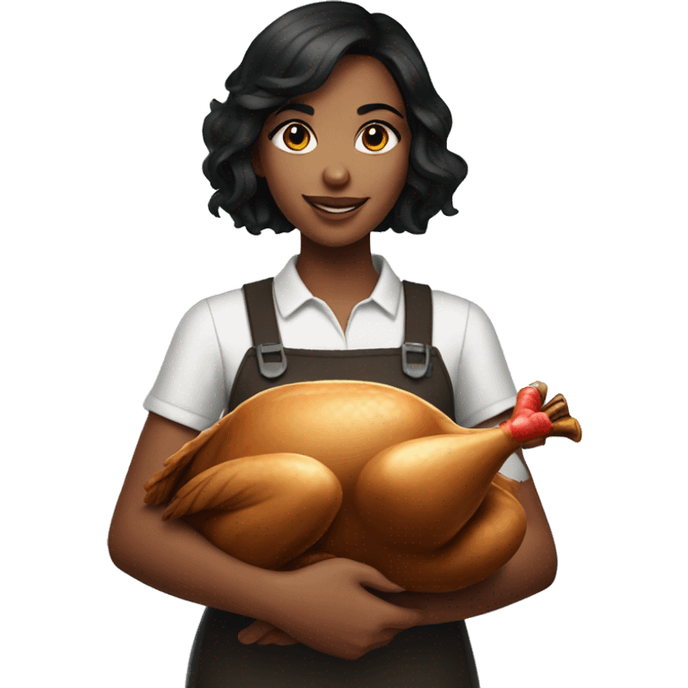 pretty black haired girl holding turkey  emoji