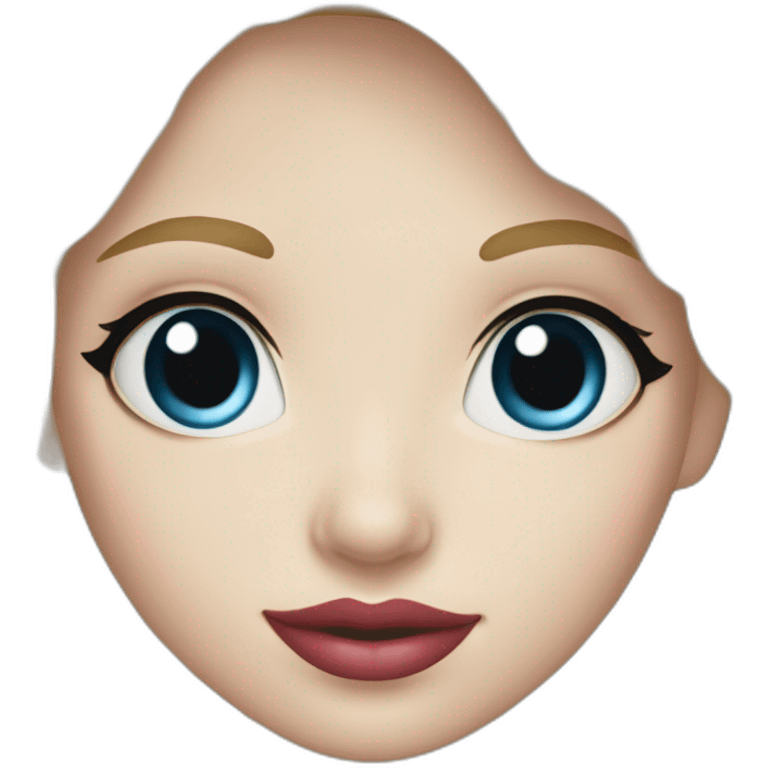 blonde girl with silky blonde hair , darker blue eyes and white skin and rose lips emoji