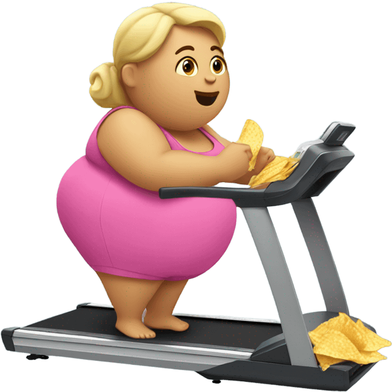 Fat girl eating chips on a treadmill emoji