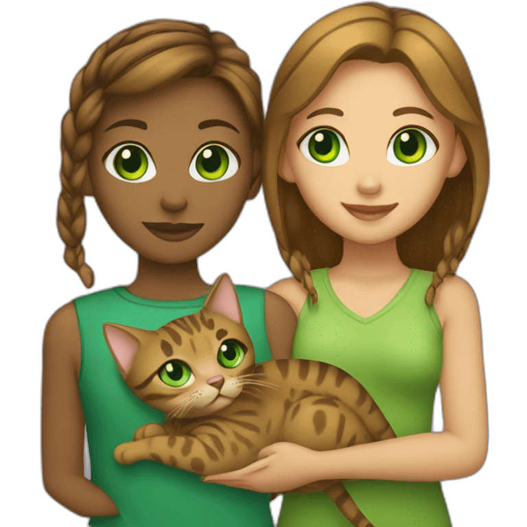 Green-eyed girl holding a green-eyed Bengal cat. emoji