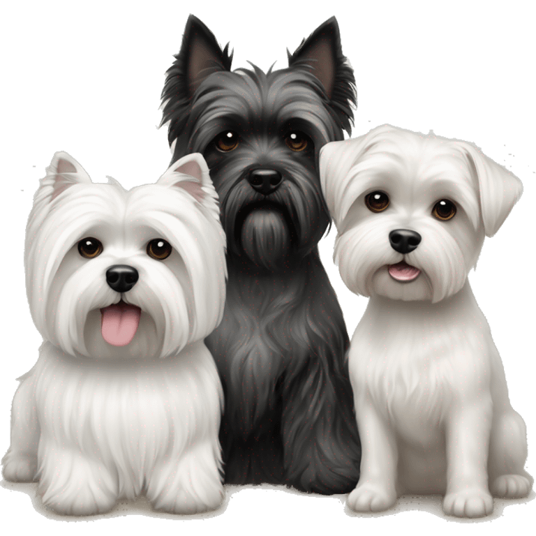 3 dogs West highland terrier and Scottish terrier and shih tzu sitting together friends emoji