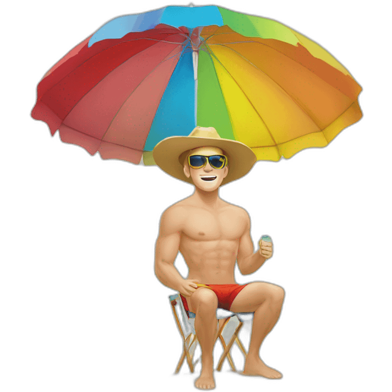 Jonathan Toews as beach bum under rainbow umbrella emoji