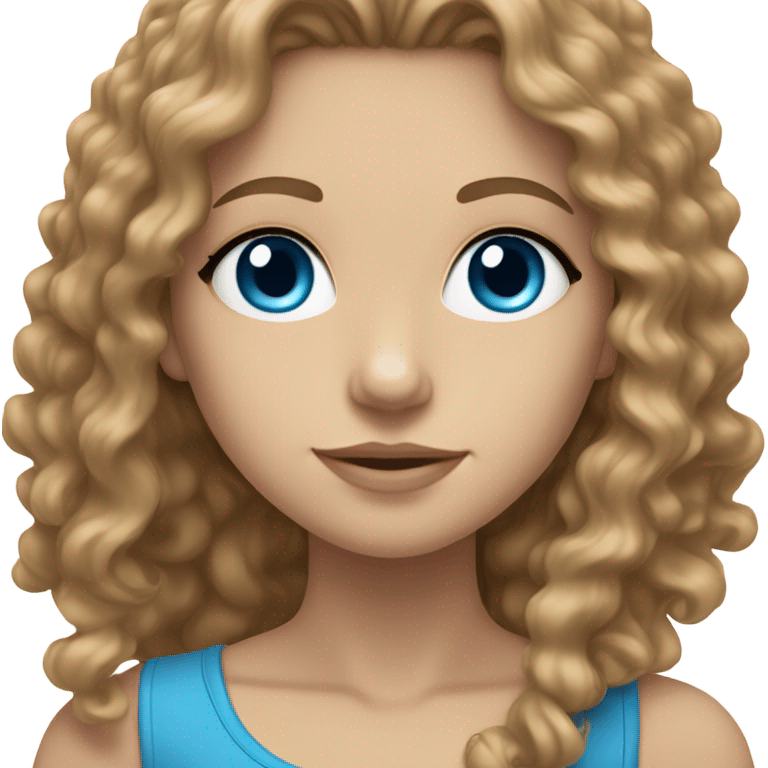 a white girl with long curly brown hair and blue eyes emoji