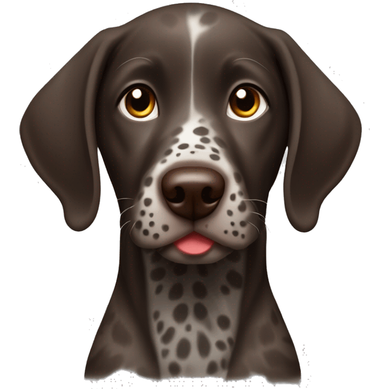 Dark Brown spotted German short haired pointer puppy with ticking with red collar  emoji