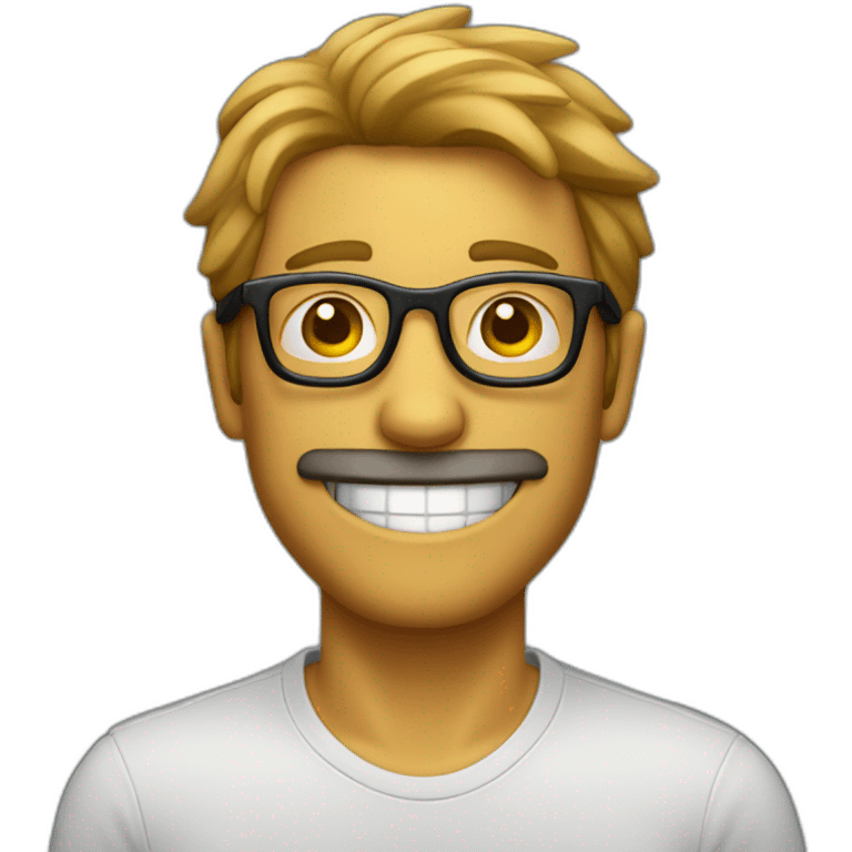 Hombre con gafas poco pelo riendo emoji