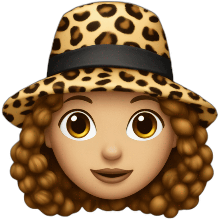 leopard print girl in hat Brown Hair emoji