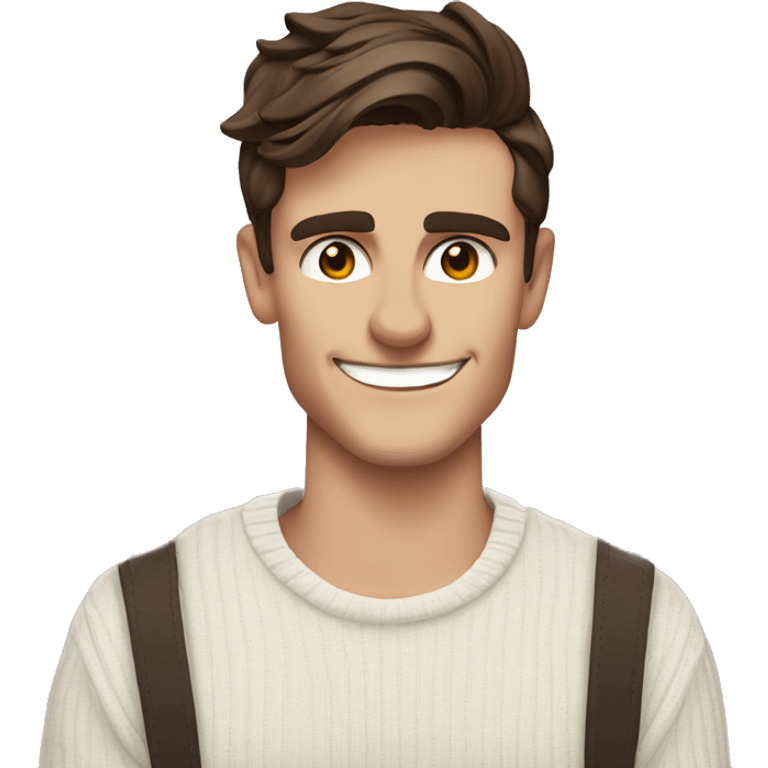 One simple, cute, emoji of Antoni Porowski from Queer Eye in a white sweater. Dark brown hair  emoji