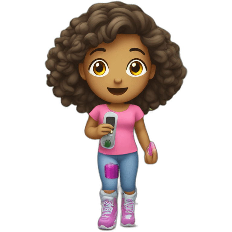 A kid using her insulin pump while playing in a park emoji