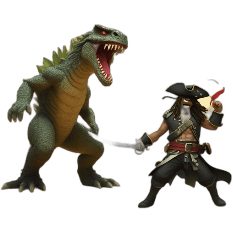 pirate fighting godzilla in in a desert emoji