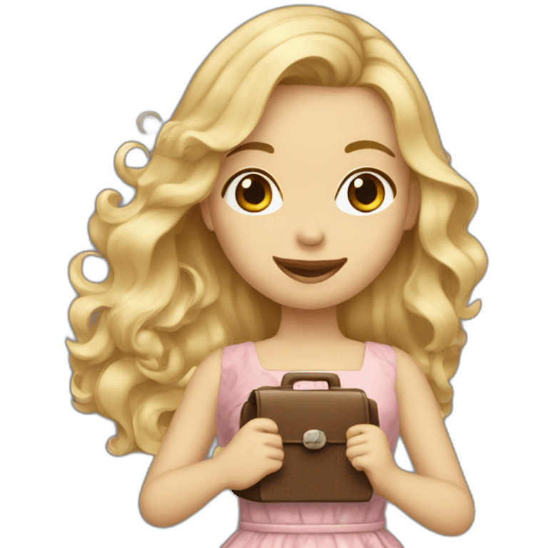 a wavy blonde long haired girl in a dress with bag and telephone emoji