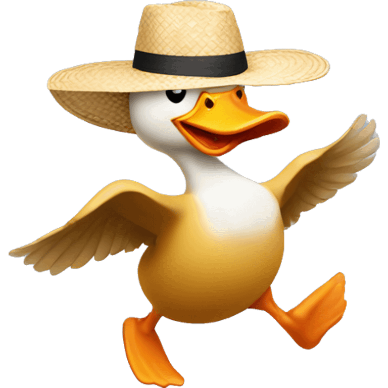 duck with a straw hat running emoji