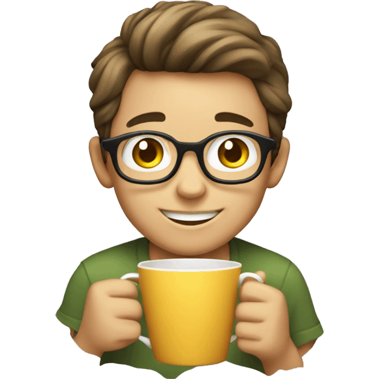 smiling boy holding cup in the emoji style emoji