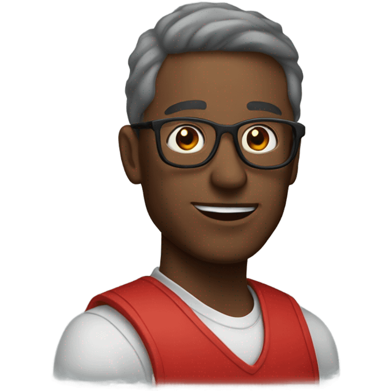 White farmer with brown hear brown eyes and glasses wearing red emoji