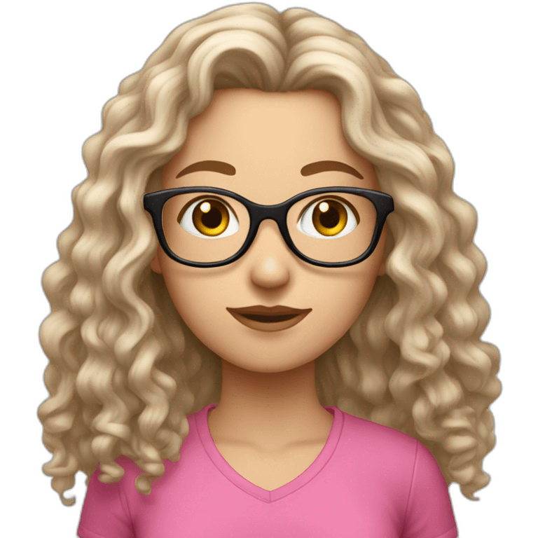 white girl with long curly hair and glasses in pink shirt emoji