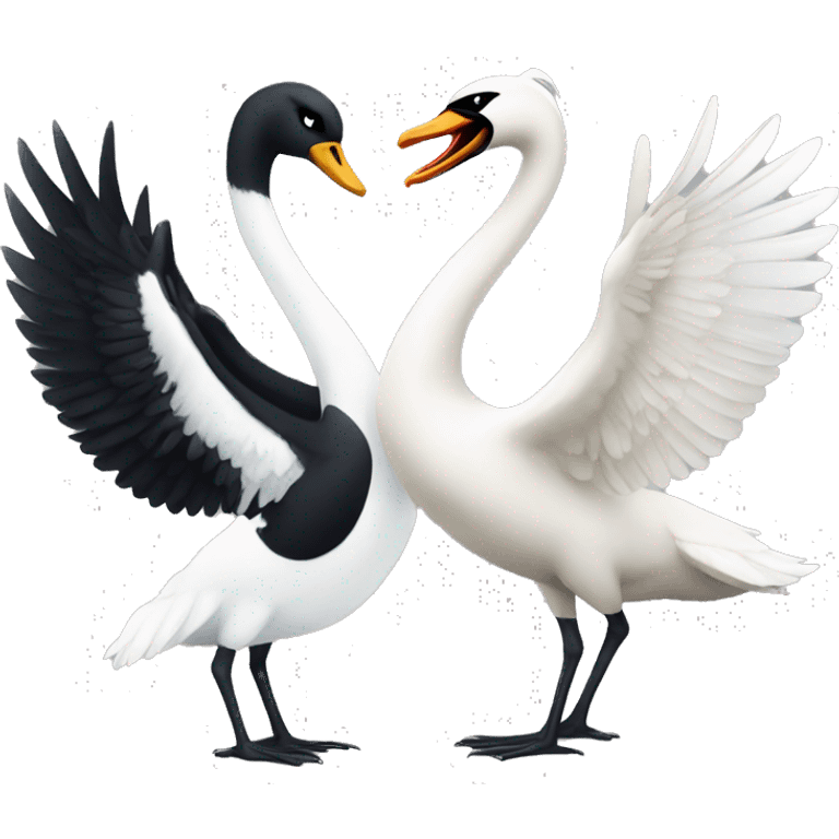 a swan and a magpie having a fight emoji