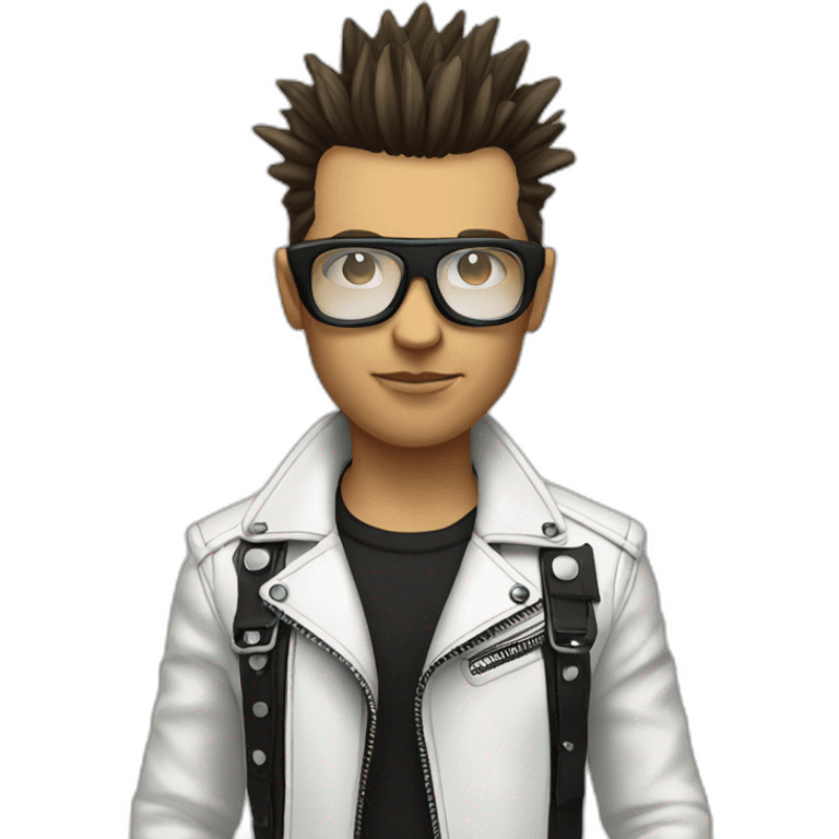 Punk male, with white leather jacket, mirror glasses emoji