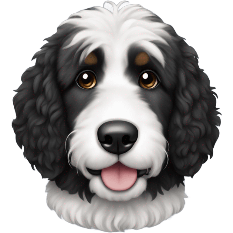 Bernedoodle black and white straight hair fluffy emoji