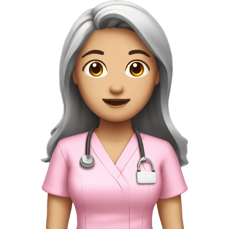 pretty asian nurse with long hair in pink scrubs emoji