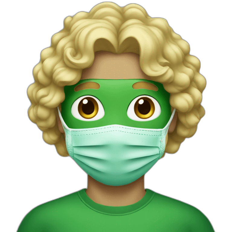 A man wearing a green mask with medium length blonde curly hair emoji