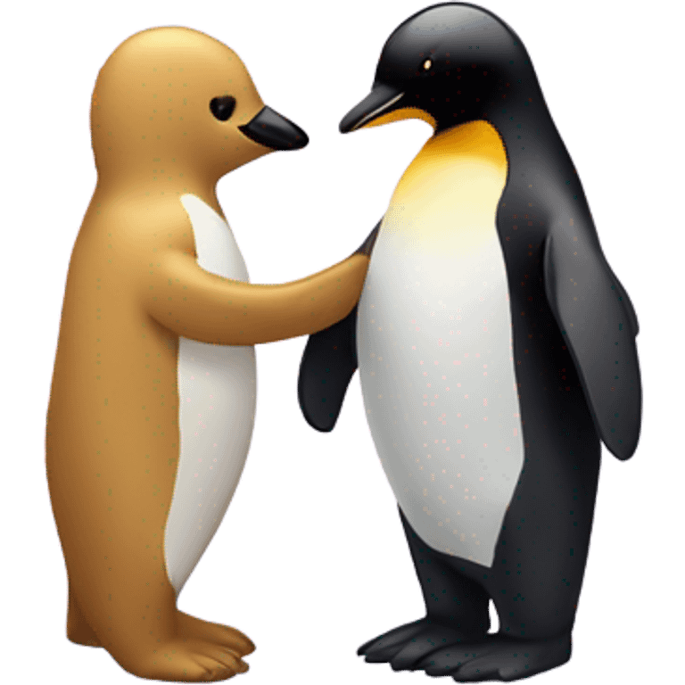 teddybear holding hands with a penguin 💜 emoji