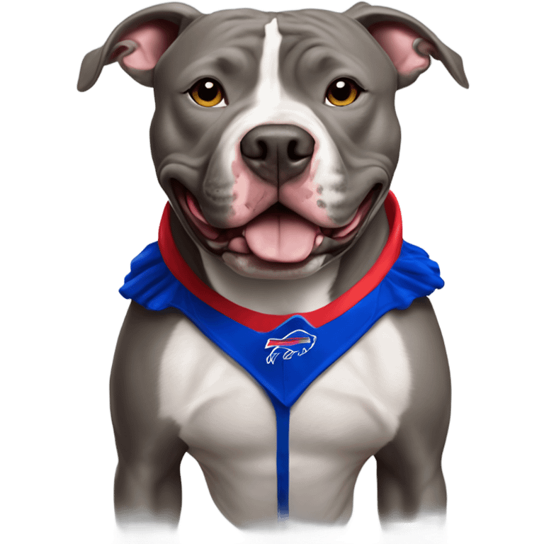 Gray pit bull wearing buffalo bills jersey emoji