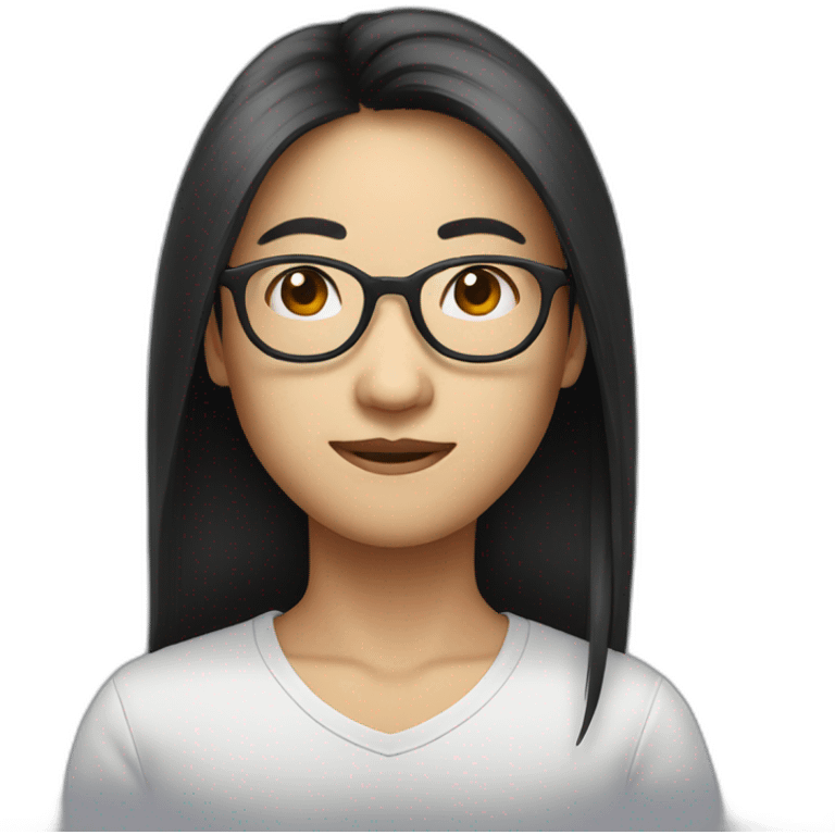 an asian with circular glasses and black long hairs emoji