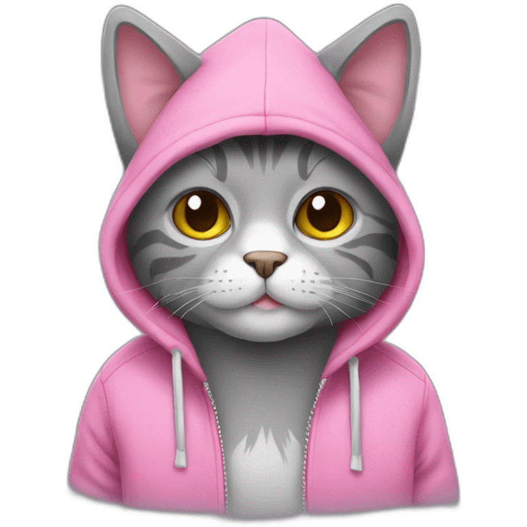 Grey plush cat with pink hoodie emoji