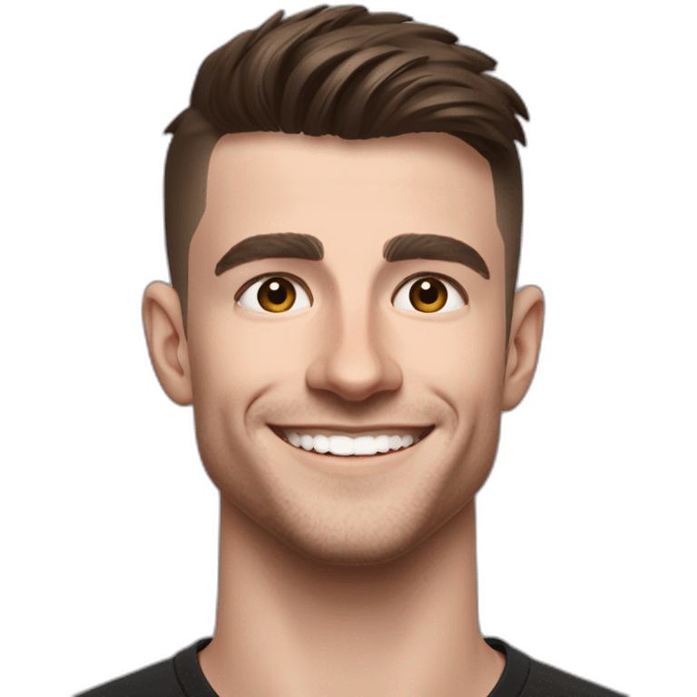 Mason mount 30 year old American Silicon Valley UX designer smiling with stubble in a black tshirt with broad shoulders profile photo hair fade undercut emoji