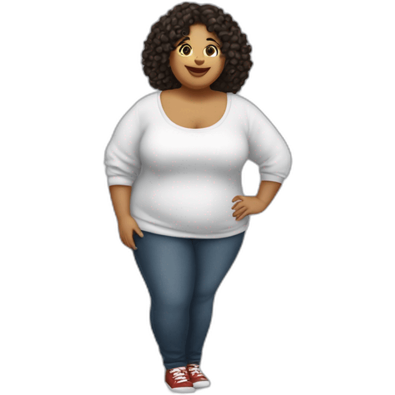 Uma menina branca plus size correndo emoji