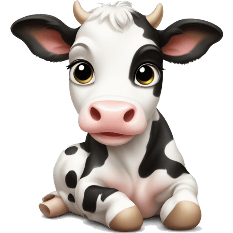 baby cow with spot on right eye sitting up cute emoji