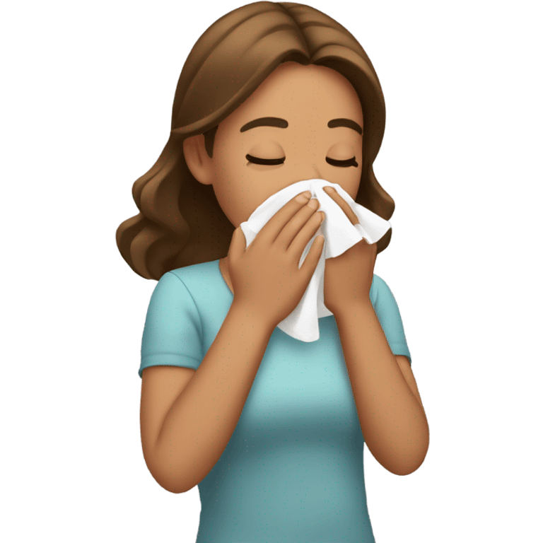 girl sneezing into her hands brown hair emoji