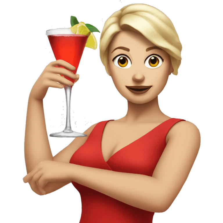 white woman short red dress drinking cocktail emoji