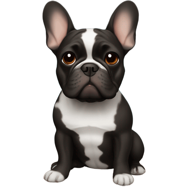 Black with brown French bulldog in the space emoji