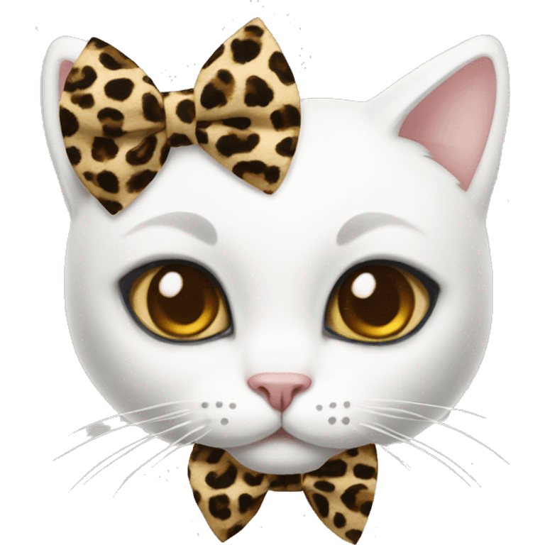 white cat with a leopard print bow emoji