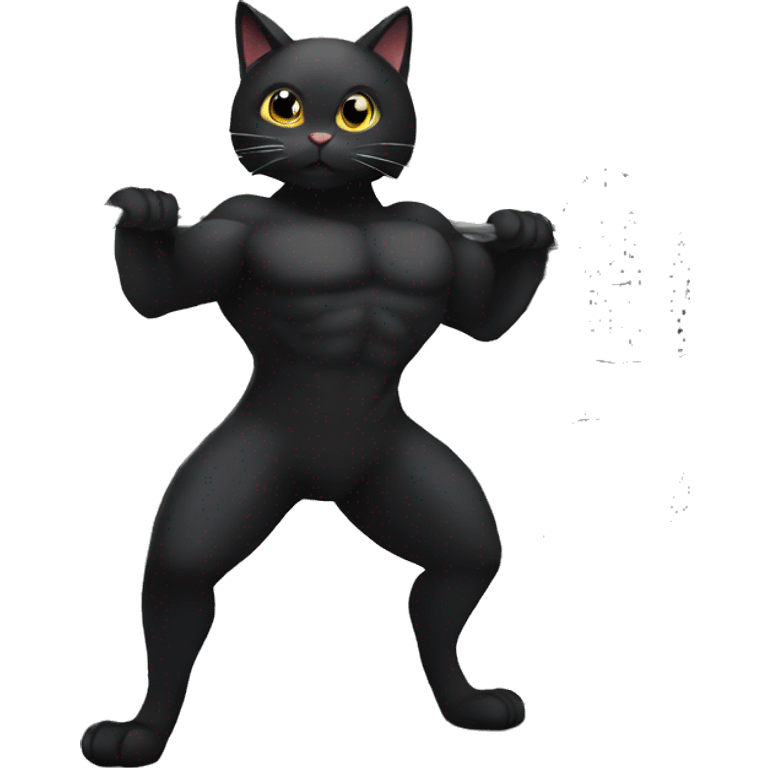 black cat in the gym holding weight emoji