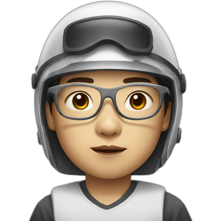 chinese boy with small eye and thick lip wearing thin metal glasses and withe helmet emoji