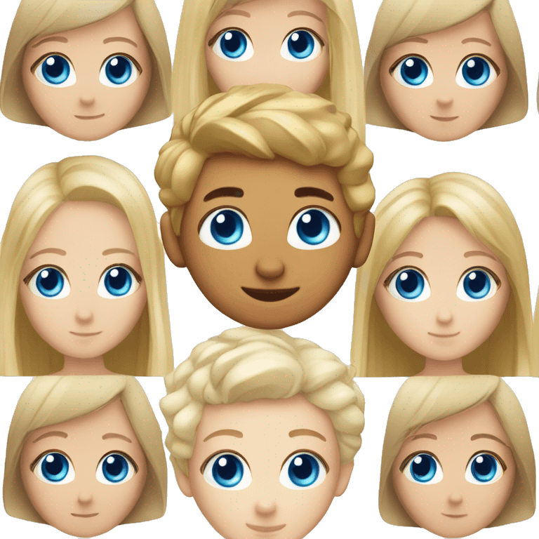 Blonde Girl, Blue eyes, blonde Boy, Blue eyes, red cat, Black-white cat emoji