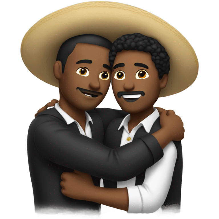 Mexican guy and black guy hugging  emoji