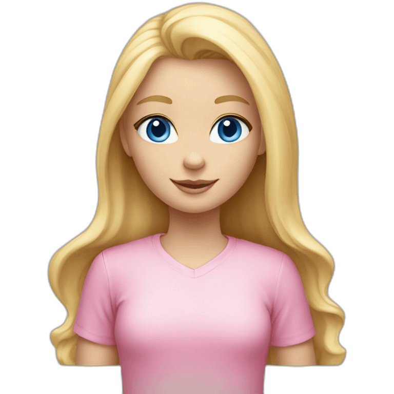 Blond girl with blue eyes and a pink shirt, straight haie emoji