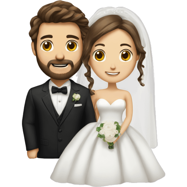 Groom with brown hair and beard and bride with brown hair  emoji