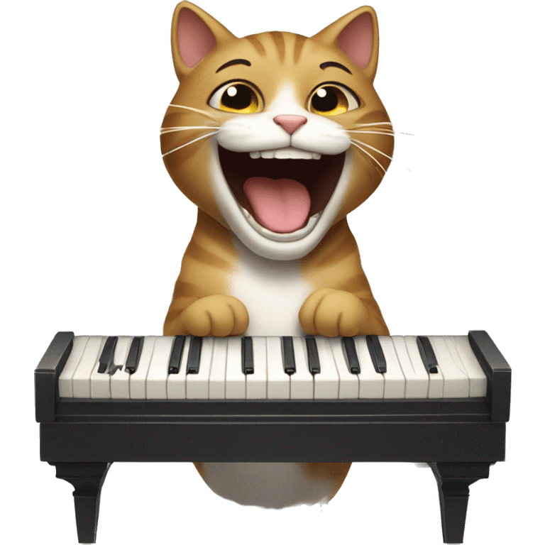 A cat laughing while playing piano emoji