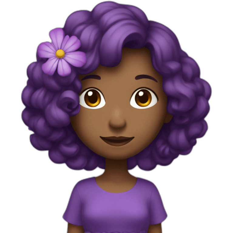 Fille avec des cheveux violet , une robe violette et une fleur dans les cheveux emoji