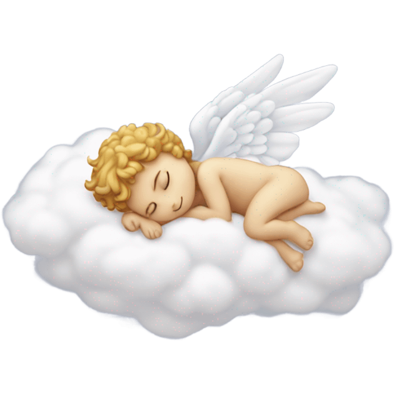 Realistic Photo of pale cupid asleep on a cloud emoji