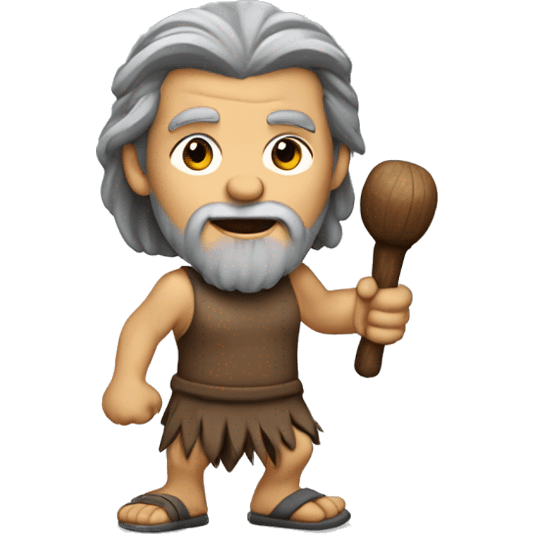  Caveman with long gray hair and a gray goatee holding a gavel and running a meeting  emoji