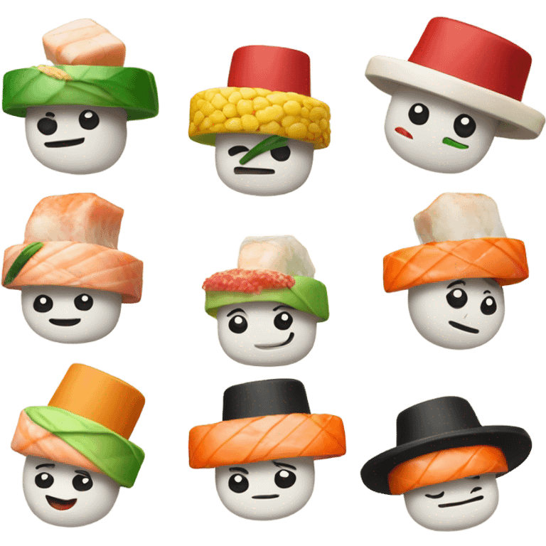 Dancing sushi wearing a hat emoji