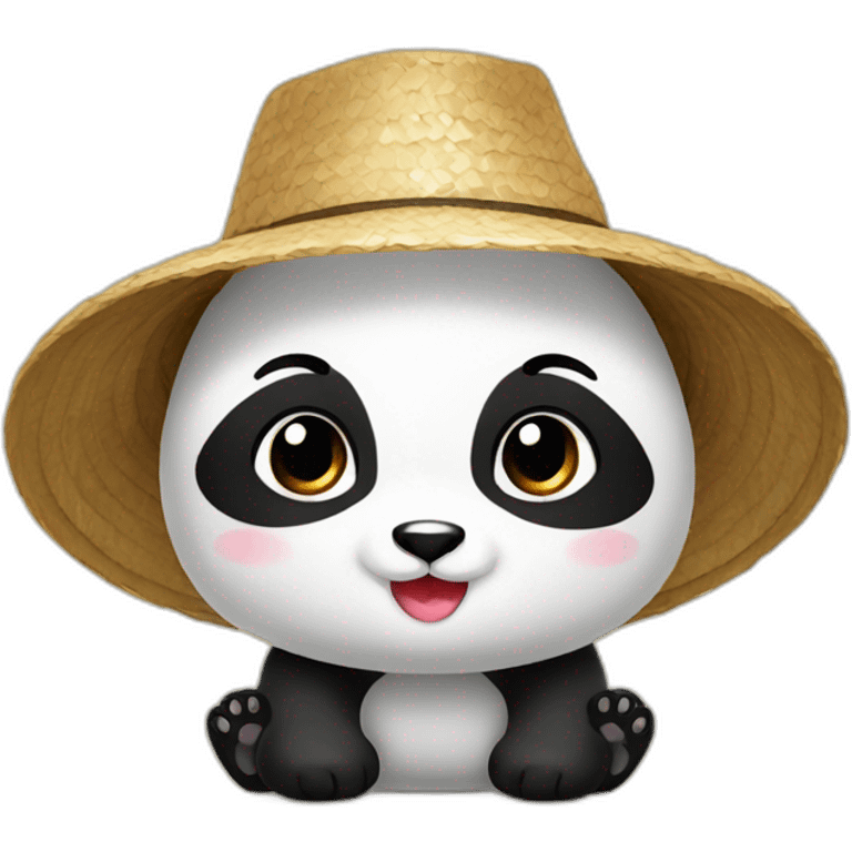 baby panda with rice farmer hat emoji