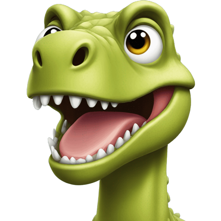 Dinosaur with silly face emoji