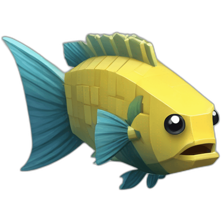 cube yellow fugu fish with two fins and tail in minecraft style full size emoji