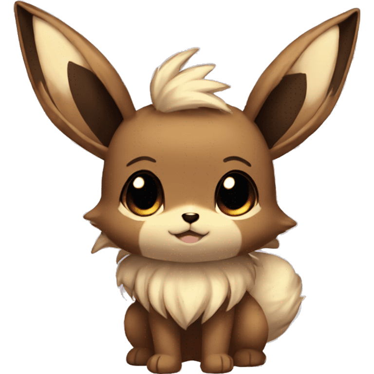 Kawaii Shiny Eevee with dark brown long emo hair covering her eyes Full Body emoji